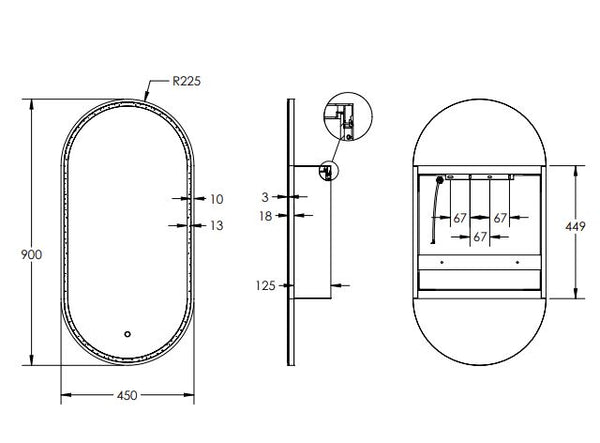 Remer 450 Capsule LED Shaving Cabinet