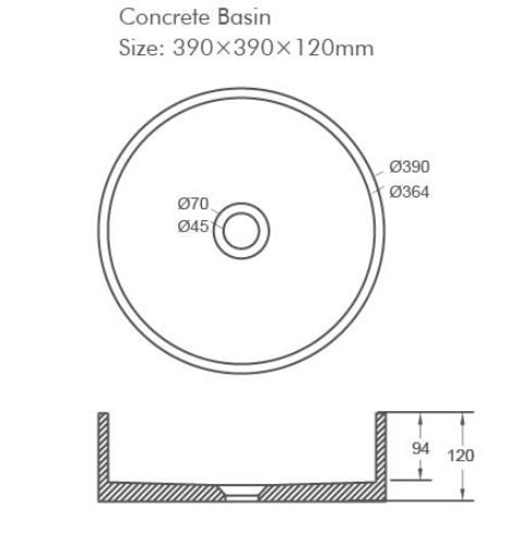 Concrete 390 Basin - Grey Mist