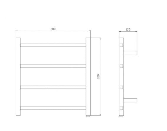 Cubo Matte Black 500 Square 4 Bar Heated Towel Rail