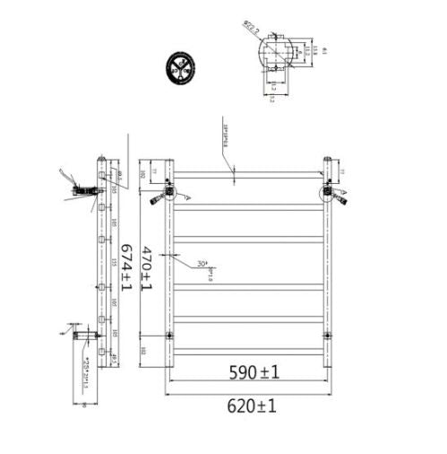 Cubo Black 620 Square 6 Bar Heated Towel Rail