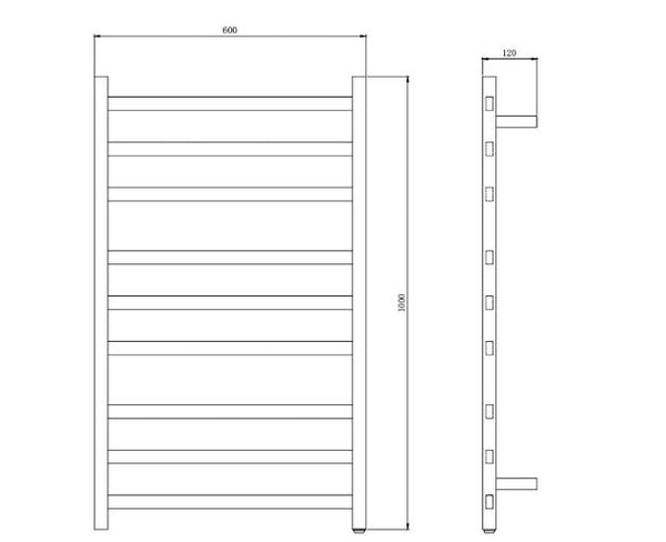 Cubo Black 600 Square 9 Bar Heated Towel Rail
