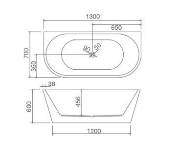 Ecco Back To Wall Bath 1300-1700mm