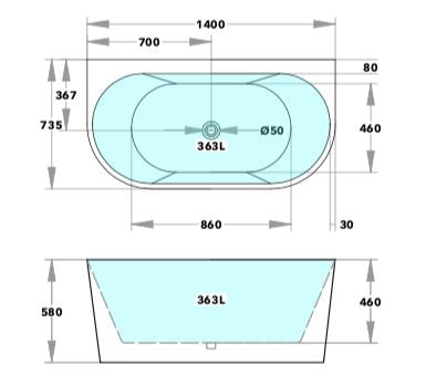Ecco Back To Wall Bath 1300-1700mm