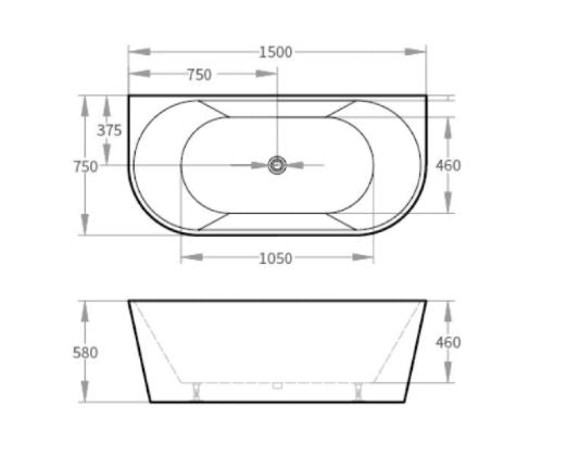 Ecco Matte White Back To Wall Bath 1400mm-170mm