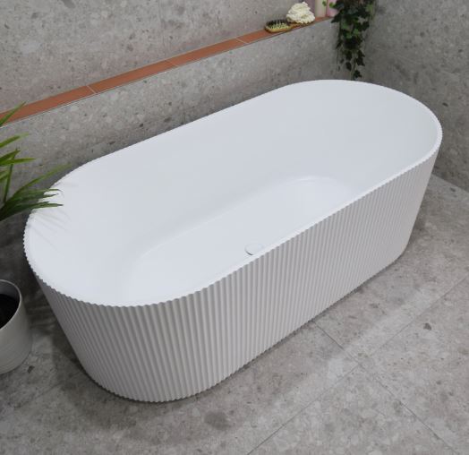 Lincoln Fluted Oval Matte White 1500-1700mm Freestanding Bath
