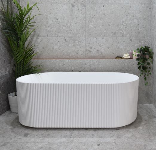 Lincoln Fluted Oval Gloss White 1500-1700nn Freestanding Bath