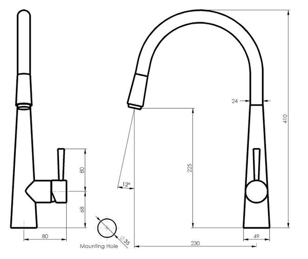 Galiano pull out sink mixer - Matte Black