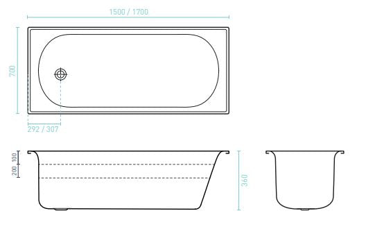Giorgia Pressed Metal Bath 1500mm-1700mm