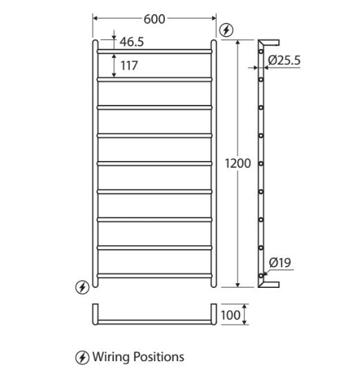 Kaya 600x1200mm Heated Towel Rail Gummetal