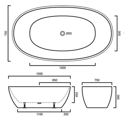 Leslie Matte Black & White Freestanding Bath 1500mm-1700mm