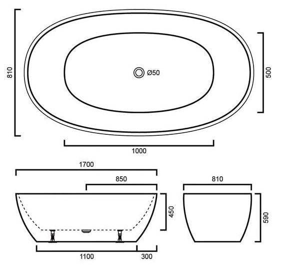 Leslie Matte Black & White Freestanding Bath 1500mm-1700mm