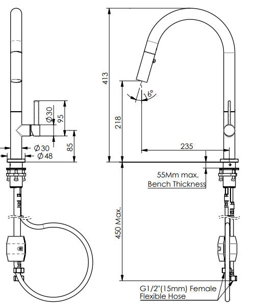 Luxe Pull out sink mixer - Brushed Brass