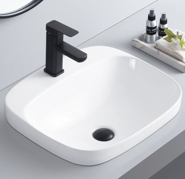 Kayla Matte White 500 Rectangular Semi Insert Ceramic Basin