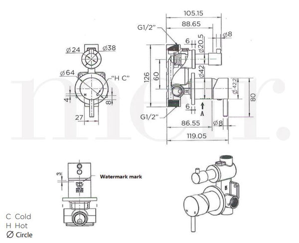 Meir Round Wall Mixer w/ Divertor- Champagne