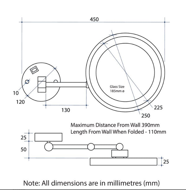 Brushed Brass Wall Mounted Magnifying Mirror