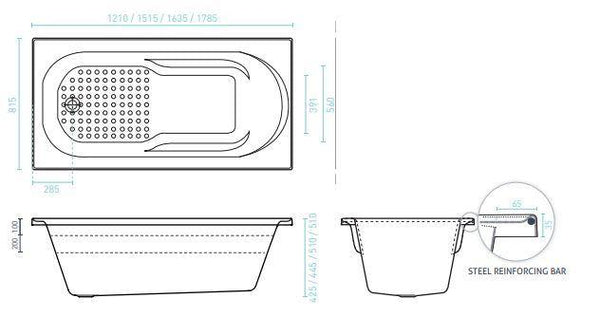 Modena Insert Bath 1205-1790mm - Bayside Bathroom