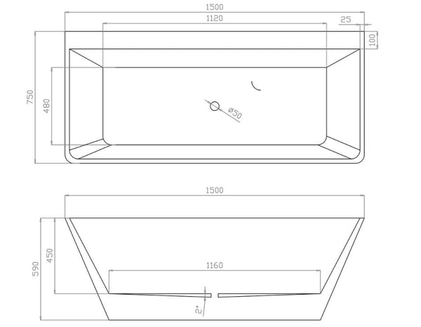 Monarco Back To Wall Bath 1400-1700mm