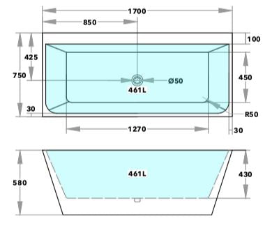 Monarco Back To Wall Bath 1400-1700mm