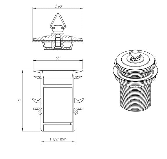 Matte Black Removable Plug & Waste ( No Overflow)