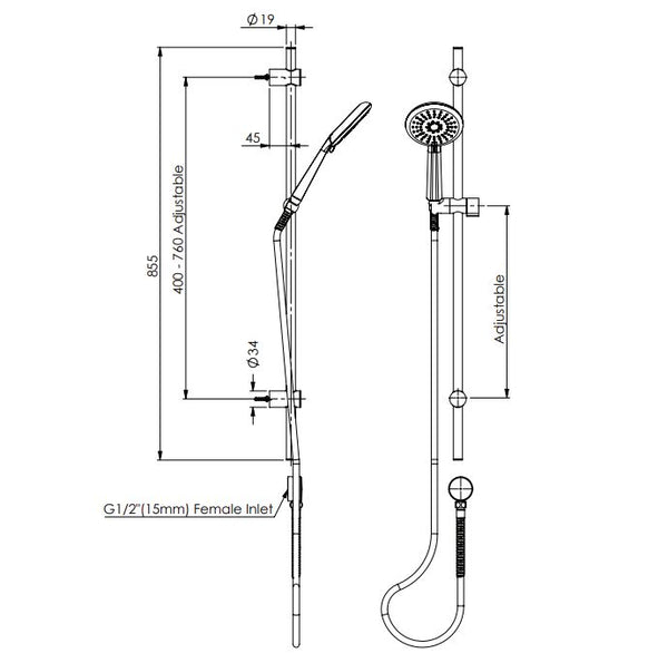 Rocco Adjustable Rail Shower - Brushed Nickel