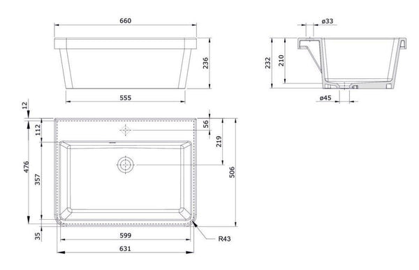 Ravine 66 x 51 Fine Fireclay Inset Sink - Bayside Bathroom