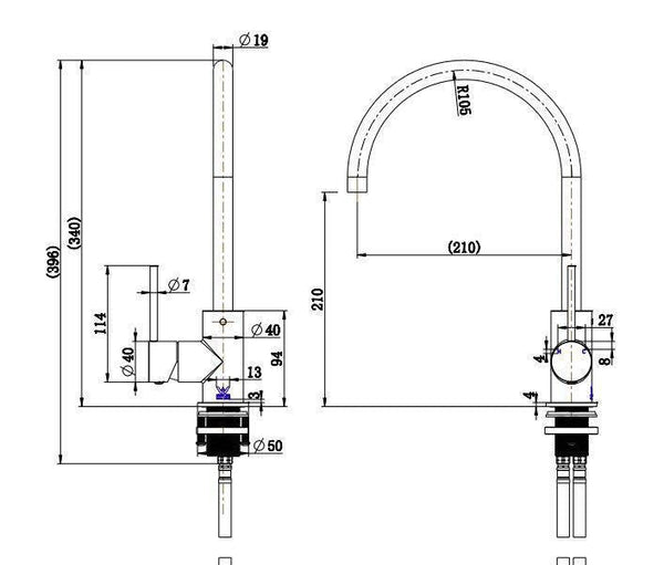Round Mini Gooseneck Sink Mixer- Matte Black