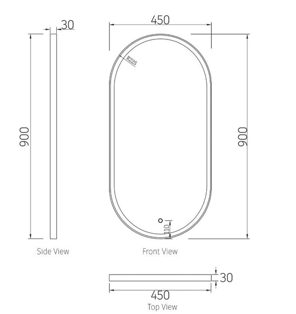Oval Matte Black Frame 450 LED Mirror