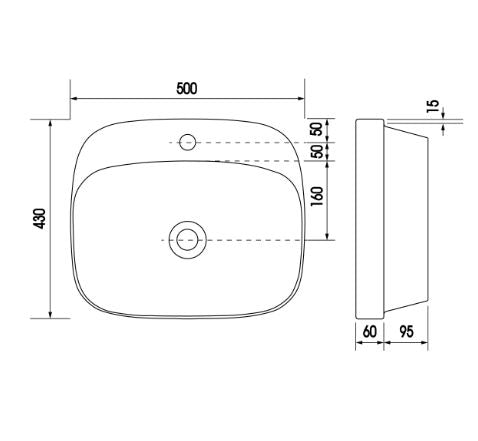 Kayla Matte White 500 Rectangular Semi Insert Ceramic Basin
