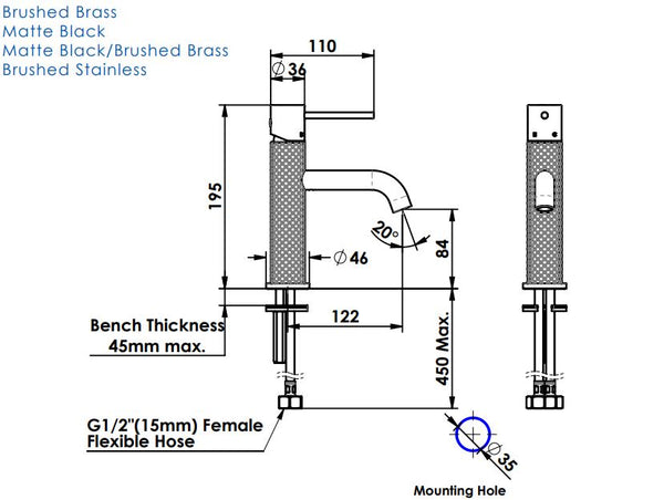 Textura Basin mixer - Brushed Brass