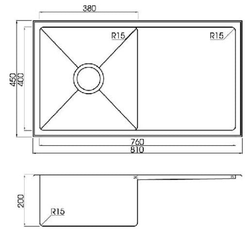 Tilo Q4 810mm sink with drainer