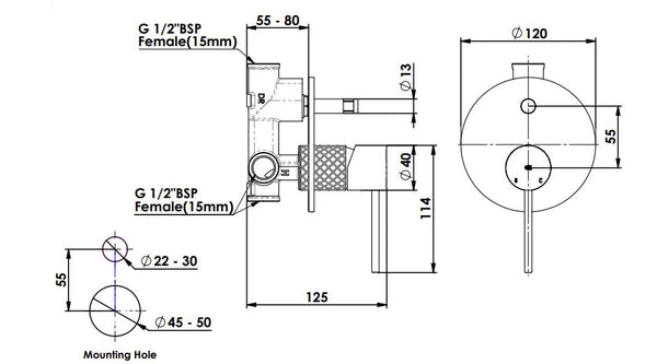 Textura Shower/Bath Diverter Mixer - Gunmetal