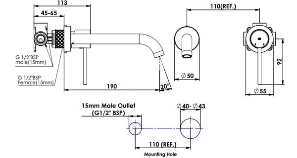 Textura Wall Basin Mixer - Brushed Nickel