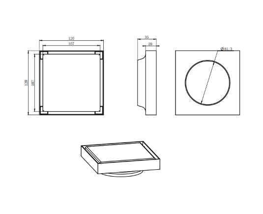 Brushed Brass Tile insert Floor Waste 120x120mm(81.3mm Outlet)