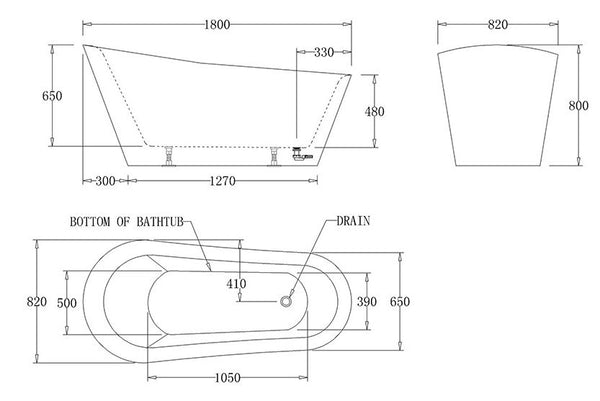 Wave 1800mm Freestanding Bath