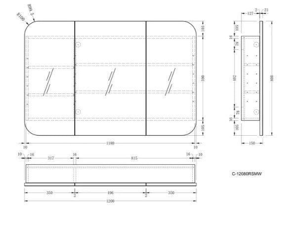 Maci 750-1200mm Matte White Shaving Cabinet