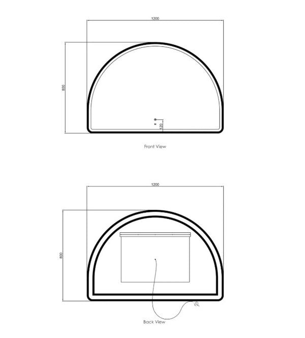 LED Half-Moon 800(H)x1200(W) Black Metal Frame Mirror