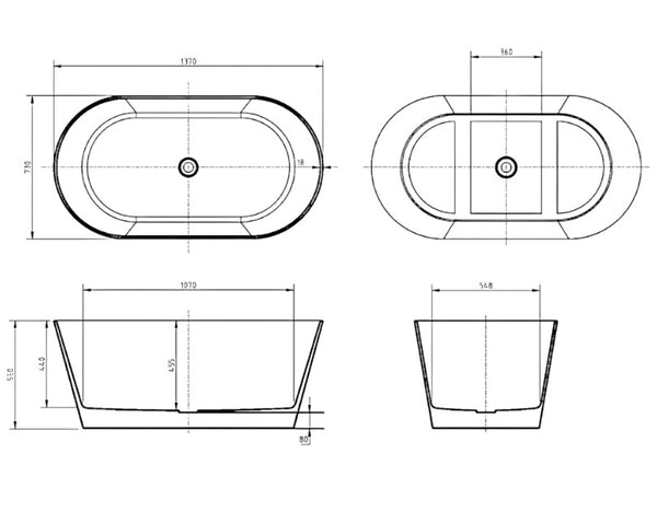 Oval Freestanding Bath 1370-1700mm