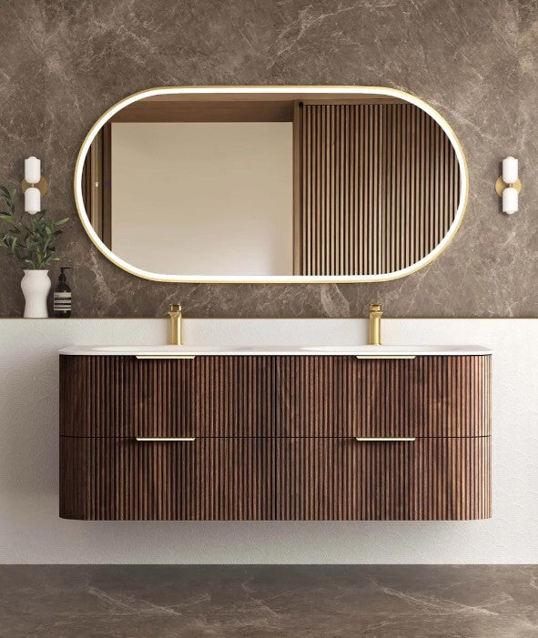 Havana Fluted 600mm-1800mm Sable Walnut Wall Hung Curve Vanity