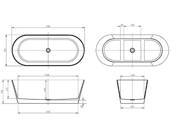 Oval Freestanding Bath 1370-1700mm