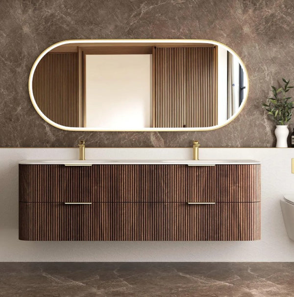 Havana Fluted 600mm-1800mm Sable Walnut Wall Hung Curve Vanity