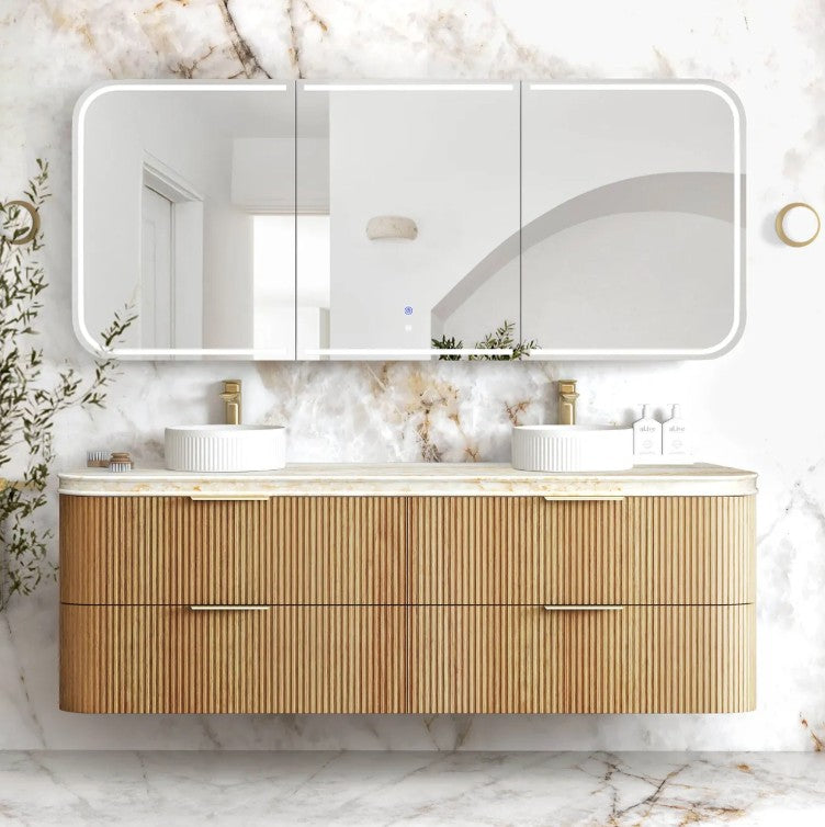 Havana Fluted 600mm-1800mm Woodland Oak Wall Hung Curve Vanity