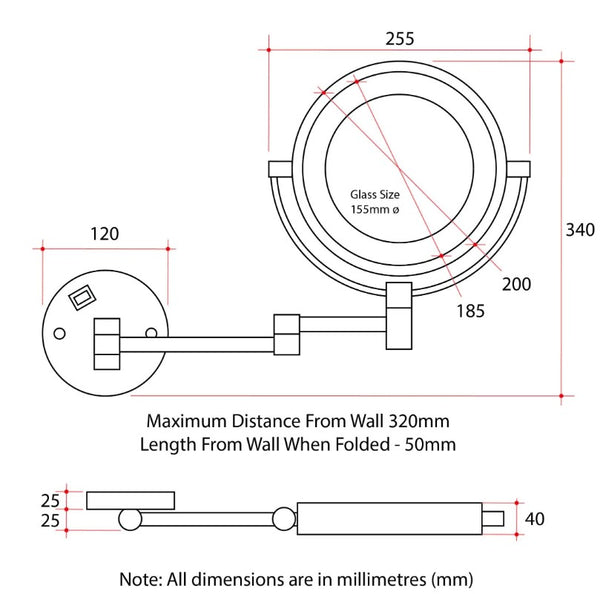 Chrome Wall Mounted 8X Magnifying Mirror