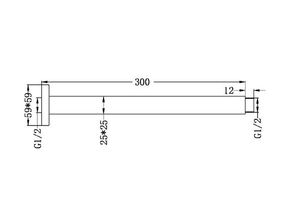 Square Ceiling Arm Brushed Nickel 300mm