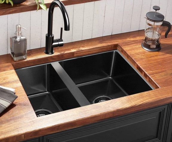 Black 630 Handmade Double Bowl Kitchen Sink