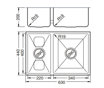 Black 630 Handmade Double Bowl Kitchen Sink