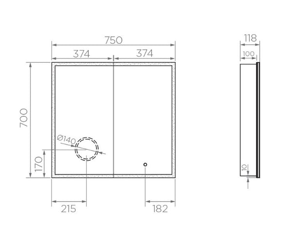 Xoni Mirror Cabinet - 750 x 700