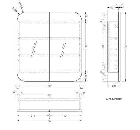 Maci 750-1200mm Matte White Shaving Cabinet