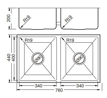 Black 760 Handmade Double Bowl Kitchen Sink