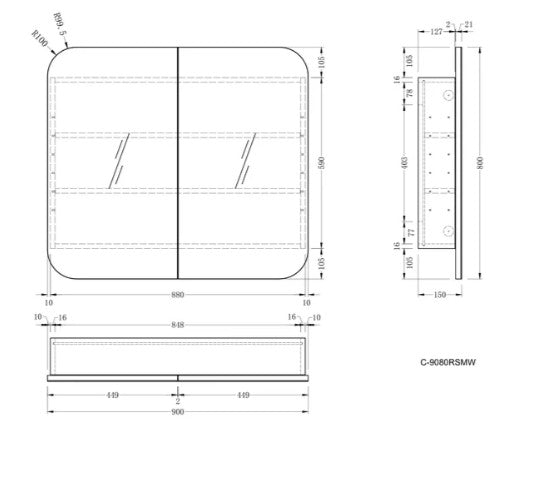 Maci 750-1200mm Matte White Shaving Cabinet