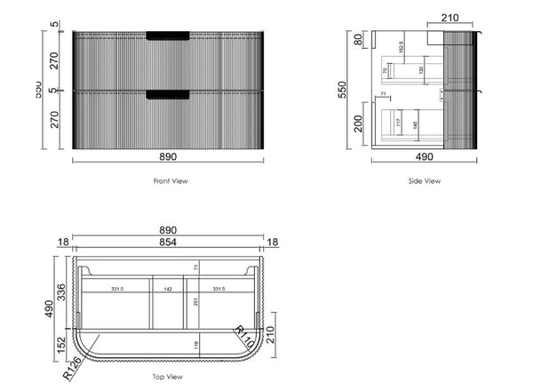 Havana Fluted 600mm-1800mm Sable Walnut Wall Hung Curve Vanity